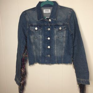 miss selfridge frayed tassel denim jacket